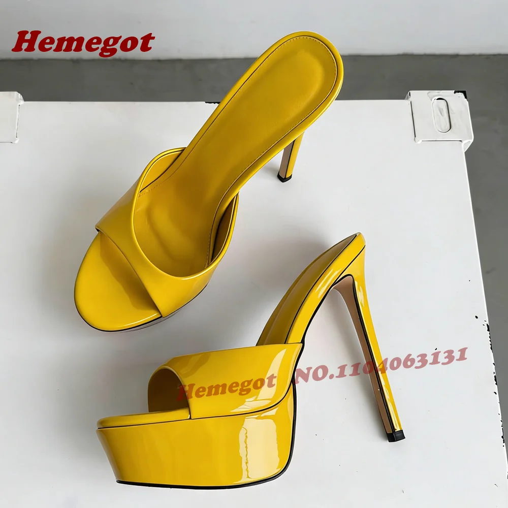 Black Patent Leather Platform Slippers Peep Toe Thin High Heeled One Strap Slippers for Women 2026 Outside Summer Casual Shoes