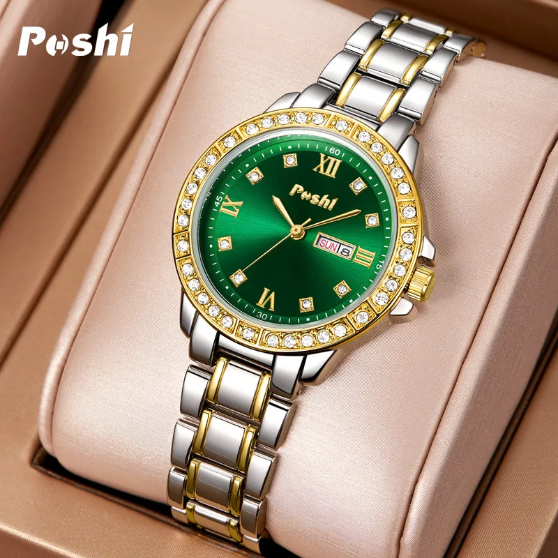 POSHI 944 Women\'s Watch Original Design Quartz Movement Wristwatch Fashion Luxury Casual Bracelet with Date Week Gift Box