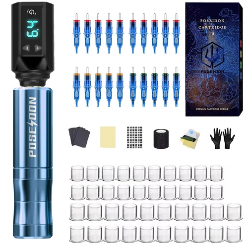 Imagen 2 del producto Kit de tatuaje POSEIDON, Kit de pluma de tatuaje ligero para maquillaje permanente, Kit de máquina de tatuaje, fuente de alimentación inalámbrica para tatuaje, Kit de tatuaje