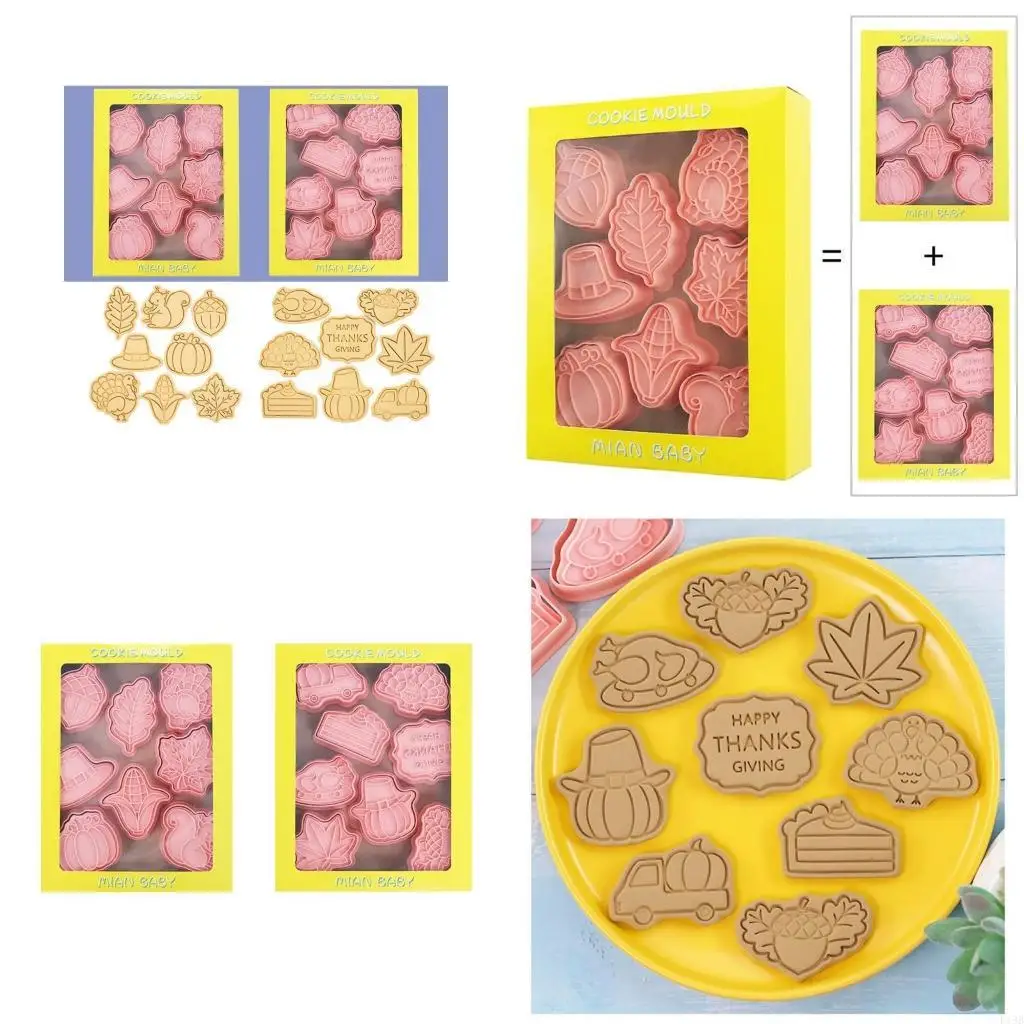 F19B 16 Pack Thanksgiving Themed Cookie Cutters Plastic Biscuit Mold Baking Accessory