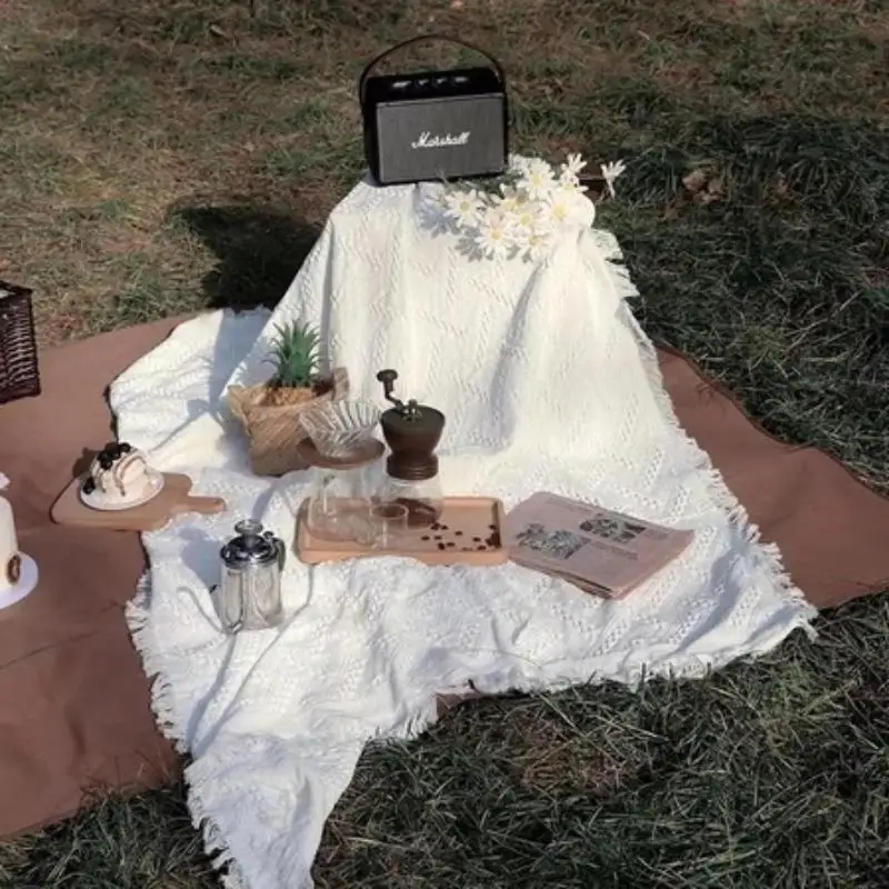 【CC】Picnic Blanket Camping Blanket Woven Sofa Cover Tablecloth Tapestry Outdoor Camping Dustproof Tablecloth Mat - view 3