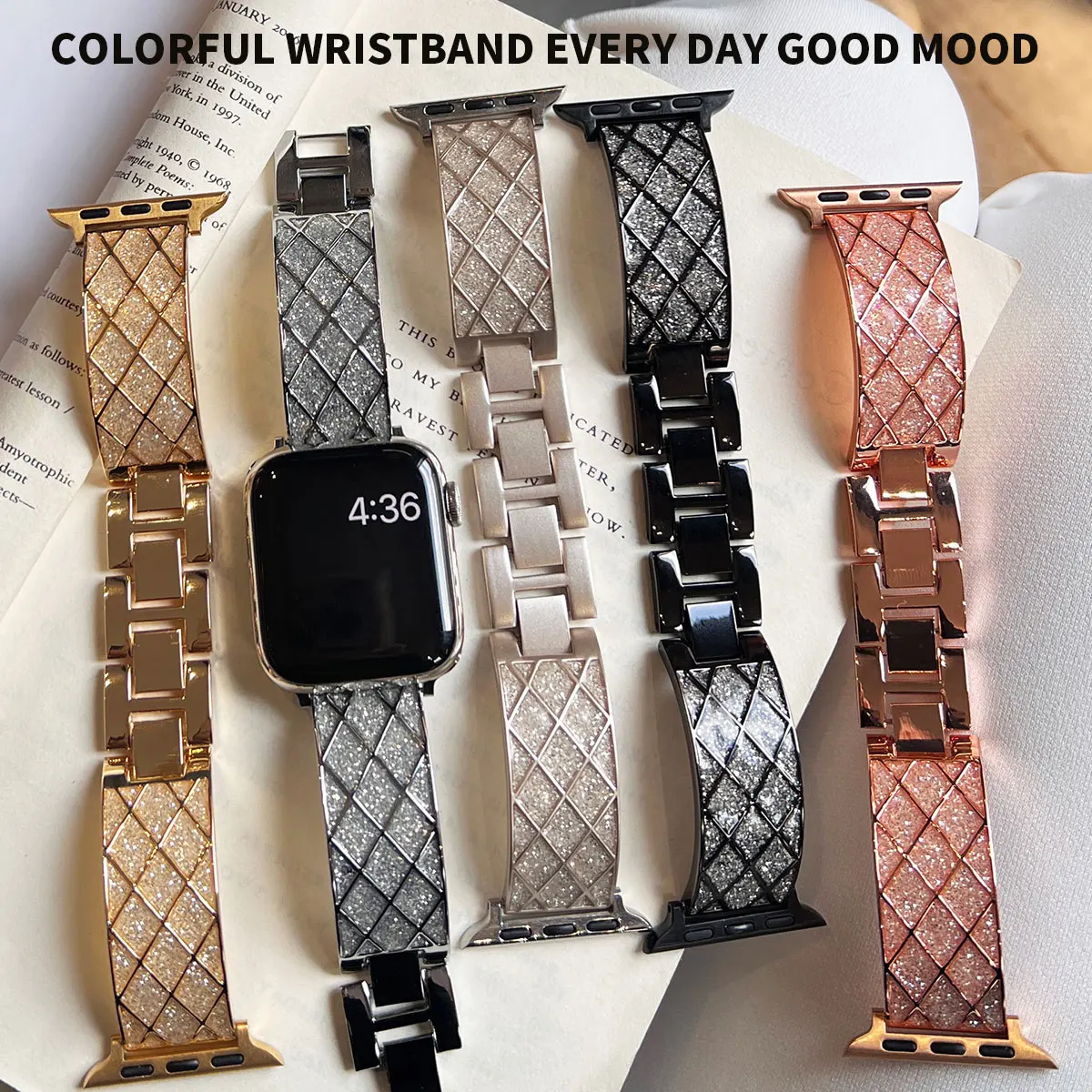 Flash Sand Metal strap for Apple Watch Ultra 49mm strap 42mm 38mm321 Women\'s Fashion for iwatch Series 45mm 41mm987 44mm 40mm654