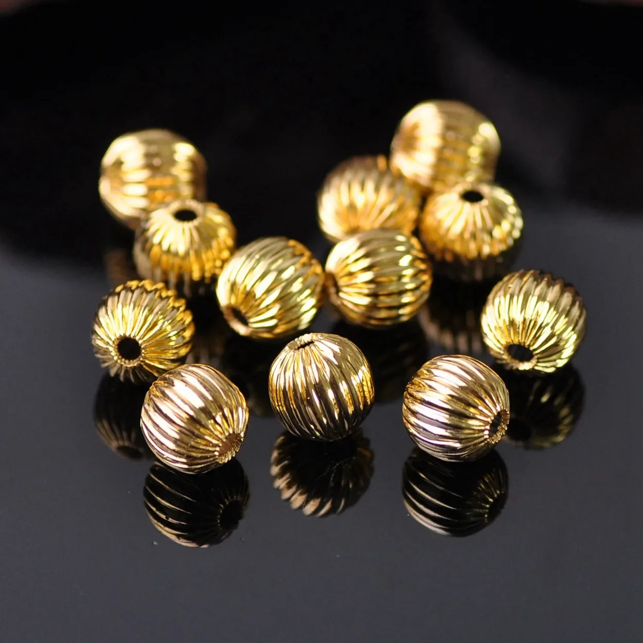 Plated Gold Color Round 4mm 5mm 6mm 8mm 10mm Hollow Plicated Metal Brass Loose Spacer Beads Lot For Jewelry Making DIY Crafts