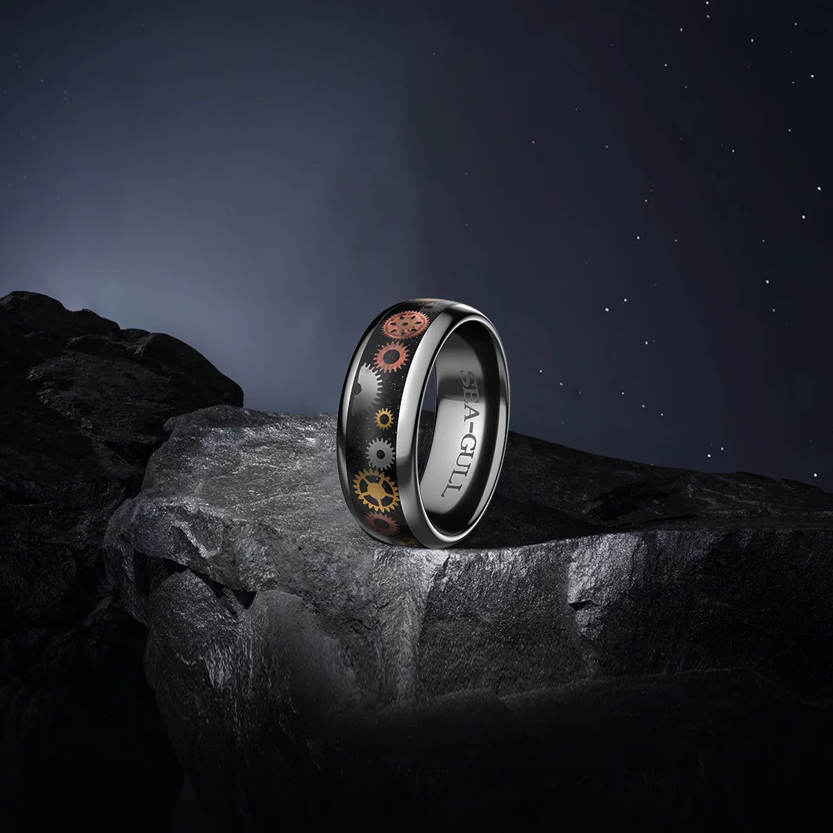 NEW Seagull Vintage Gear Handmade Ring Couple Ring Black Starry Sky Composite Material 7-13mm Ring size кольцо женское