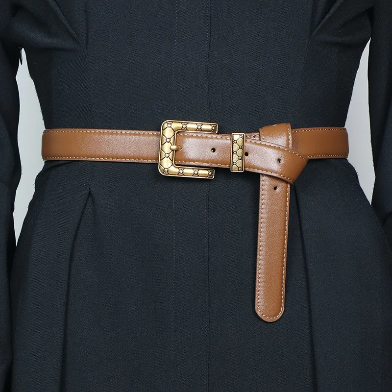 أحزمة جلدية فاخرة للنساء أحزمة خصر رفيعة غير رسمية لفساتين الجينز وأحزمة بإبزيم معدني كلاسيكي #1