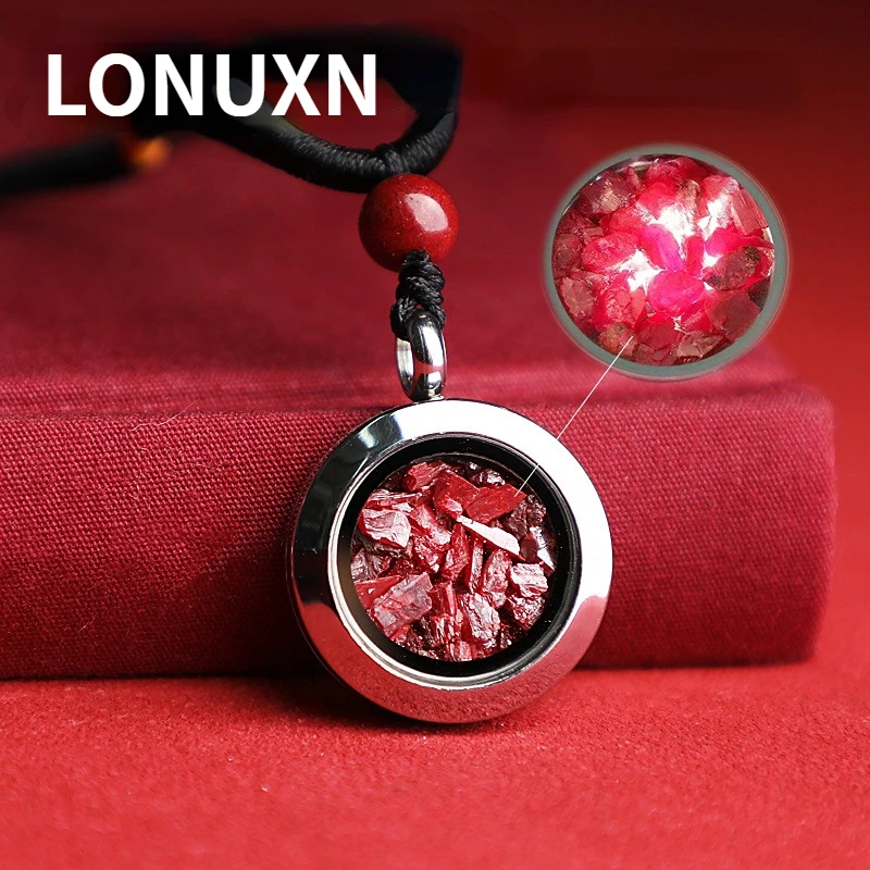 Natural Quartz Ore Cinnabar Necklace Amulet Pendant Crystal Particle High Purity Crystal Red Cinnabar Crystal Women Men Jewelry