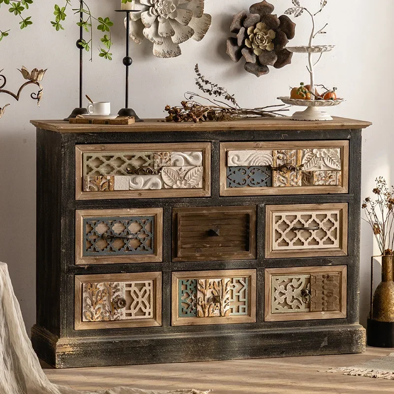 Luxury European Vintage Living Room Cabinets Carved Drawers Adornment Ark Wood Chest Buffet Sideboards Display Cabinets