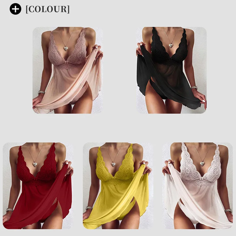 ثوب نوم نسائي شفاف من الدانتيل ، ملابس داخلية مثيرة ، بيجامات إغراء ، ملابس مريحة ، طقم من قطعتين ، جديد #1