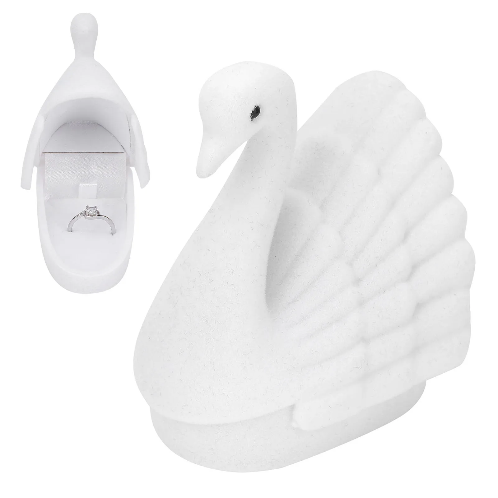 Jewelry Box Swan Shape Flocking Inside Retro Small Exquisite Unique Portable Earring Box for Christmas Birthday GiftWhite