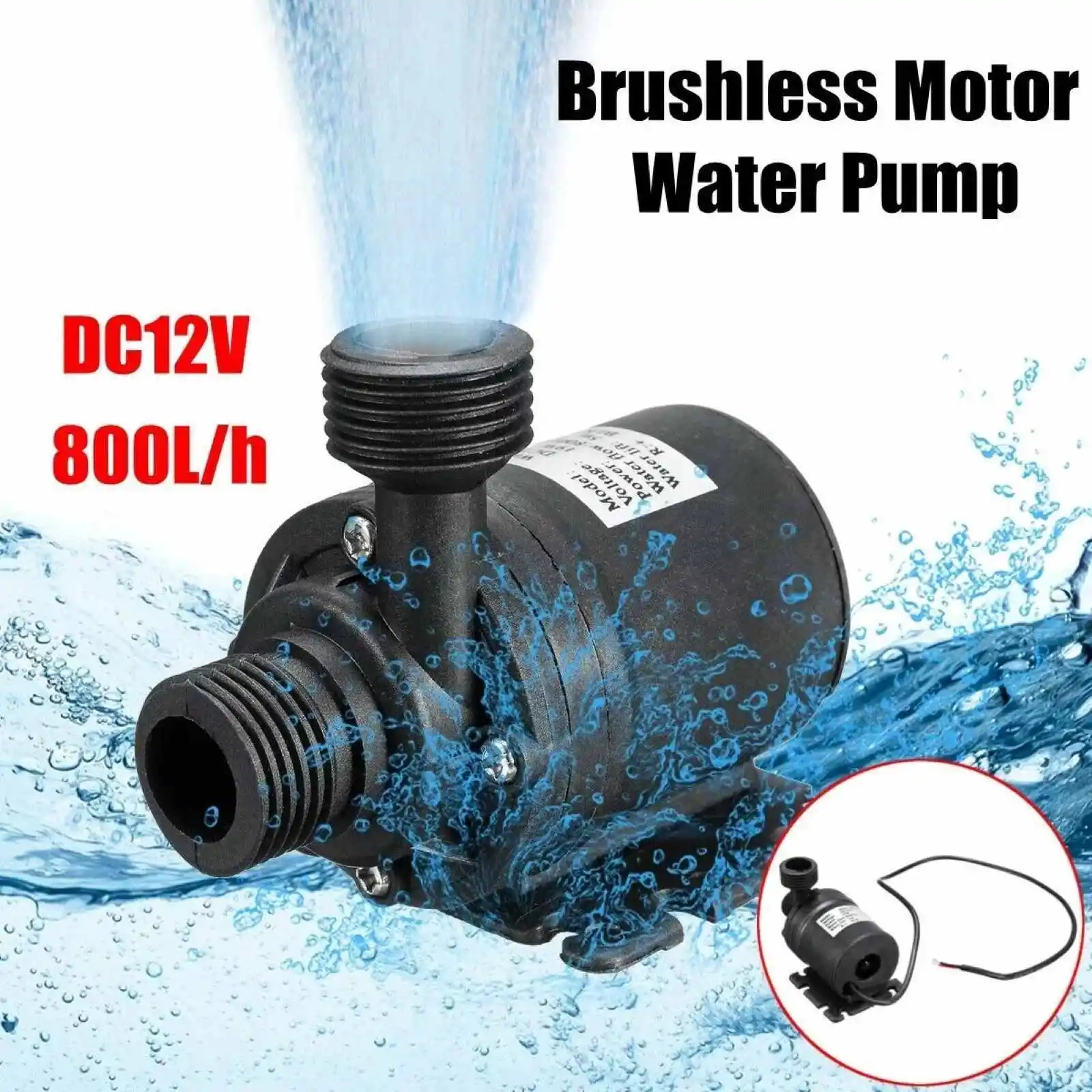 Water Pump 12V High Pressure Ultra Quiet Solar DC 12V Lift 5M 800L/H Brushless Motor Submersible Water Pumps