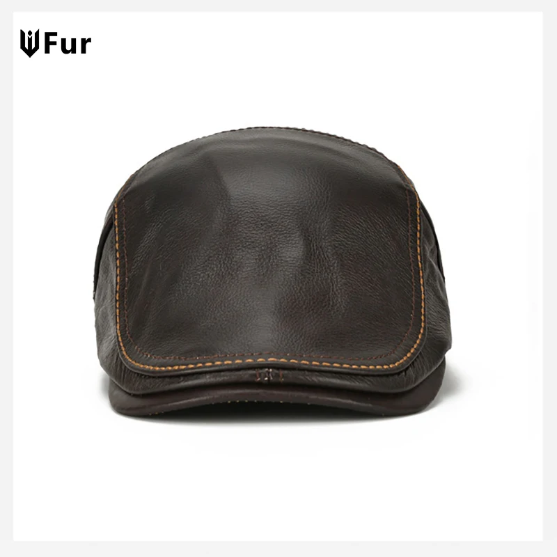 

Hot Sale Autumn and Winter Men's Real Genuine Leather Baseball Cap Brand Newsboy /Beret Hat Winter Warm Caps Hats Cowhide Cap