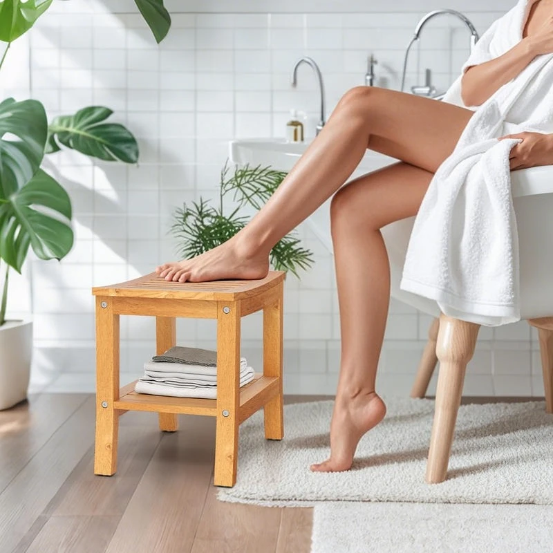 

20 Inches Non-slip Shower Bench with Storage Shelf and Curved Top