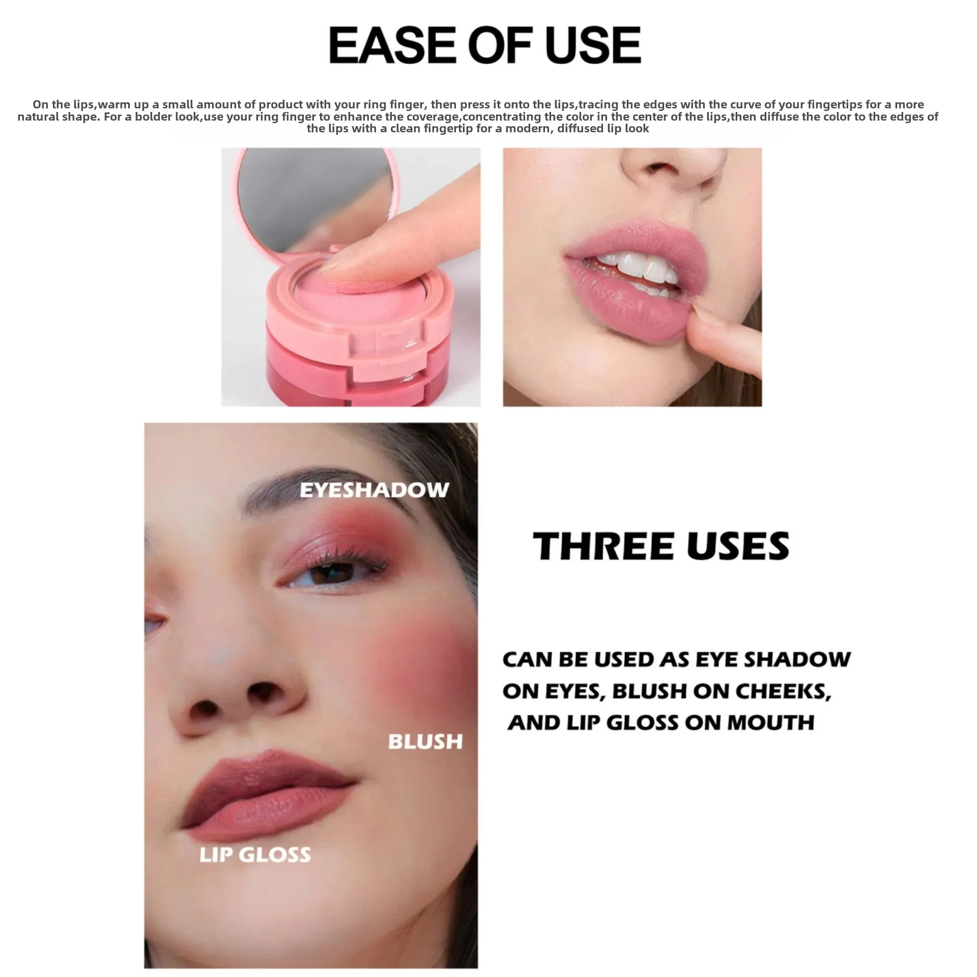 Handaiyan 3 cores blush paleta integrada aveludado suave de longa duração multifuncional bochecha sombra batom bandeja blush creme