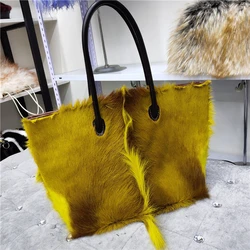 Tote Bag Women's Wool Cashmere Turf Leather Handle Contrast Color Handbag 2021 Luxury Brand High-end Large Capacity Shoulder Bag