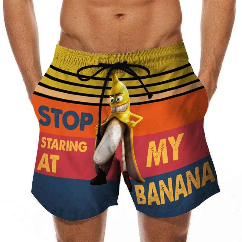 KeKe Funny Cock Banana Printed Swimwear Swim Shorts Trunks Beach Swimming Board Shorts Quick Drying Pant Mens Surffing Shorts