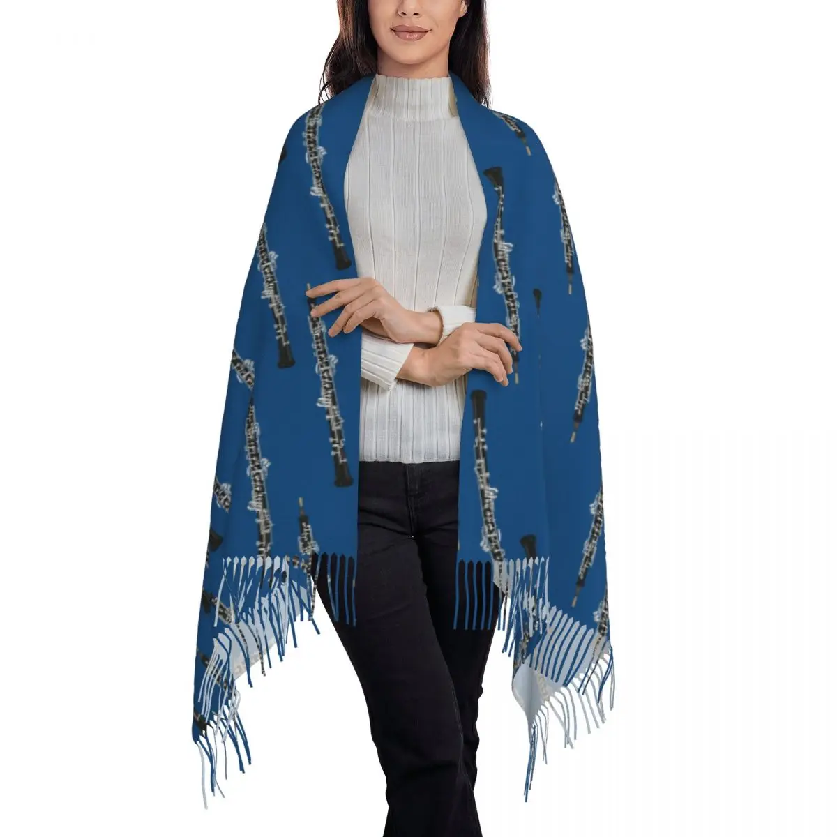 Oboe On Blue Scarf Tassel Scarves Women Soft Warm Shawls and Wraps Long Fall Winter Shawl Wrap