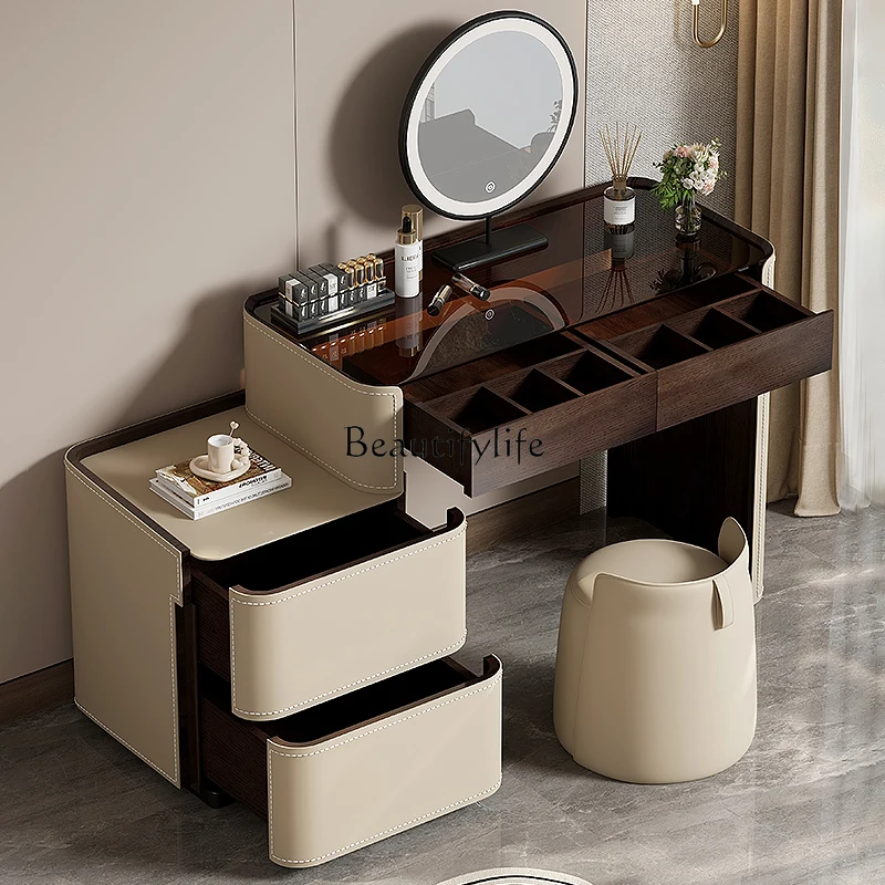 6Medieval style solid wood dresser, simple modern bedroom, chest, makeup table integrated