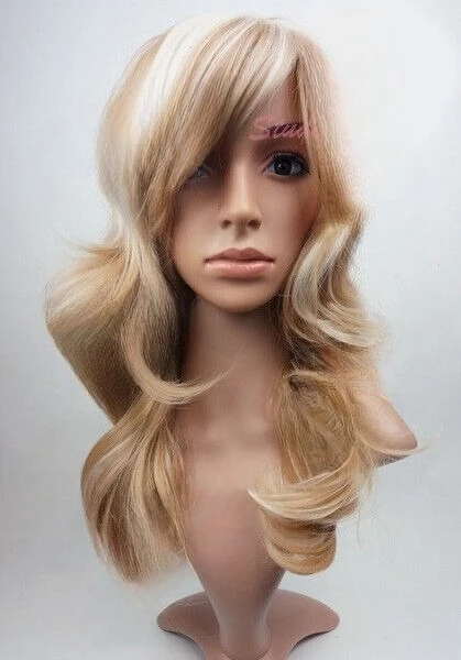 

W27 Honey Blonde Bleach Blonde Highlight Long Wavy Synthetic Wig - studio7-uk
