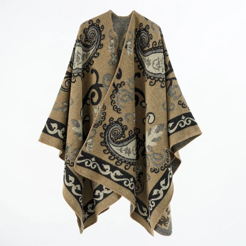 A lady\'s autumn and winter imitation cashmere shawl European and n scarf thickened warm shawl cape