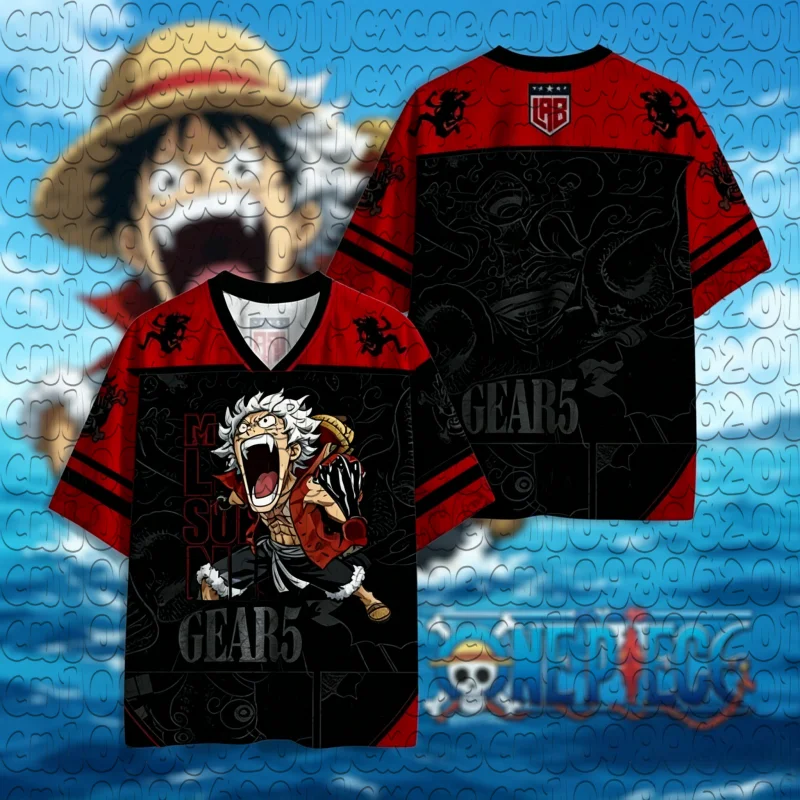 One Piece Straw Hat Skull Logo 3D Print Quick Dry V Neck Jersey T-Shirt Unisex Summer Breathable Anime Football Sports Tee Top