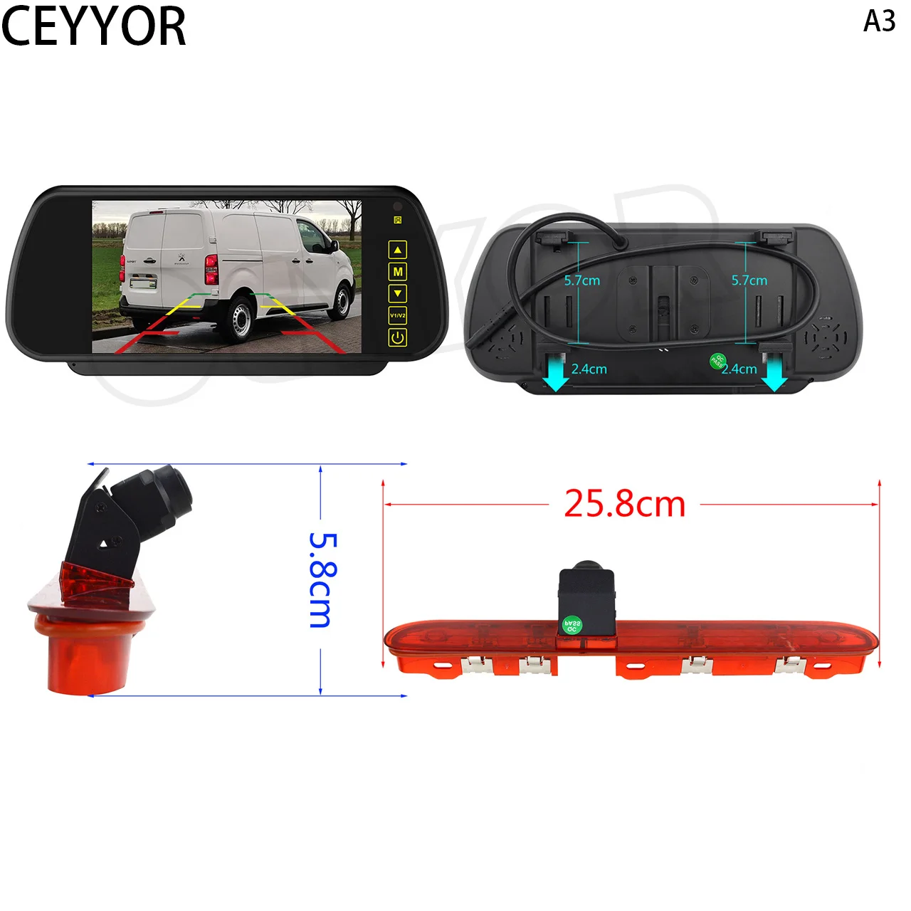 

Rearview camera monitoring kit for Peugeot Expert, Citroën Jumpy, Toyota ProAce and Vauxhall Vivaro, with 7-inch display screen