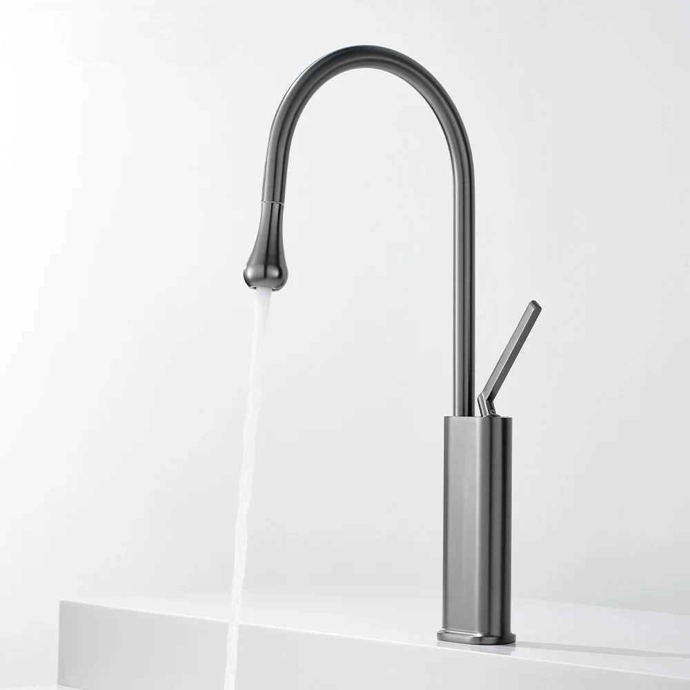 Single Handle Sink Mixer Countertop Installation Hot And Cold Water Tap Gunmetal Gray Kitchen Faucet Pull Out Water Drop Sprayer
