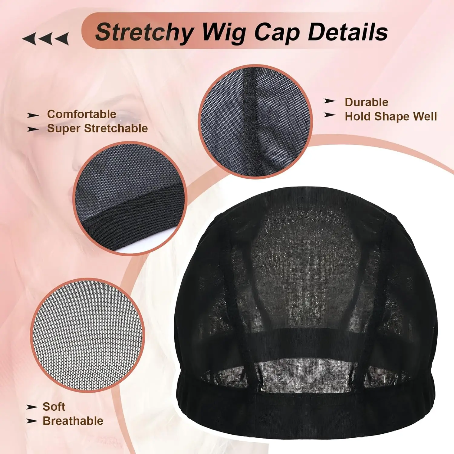 6 PCS  MeshBlack Wig Caps for Women, breathable and comfortable ,Stretchable Nylon Net Dome Cap for Wigs Suitable for Daily Life image 3