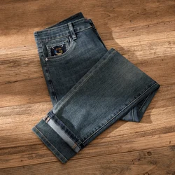 Retro Jeans Heren 2023 Herfst Nieuwe High-End Zware Industrie Water-Wassen Borduurbroek Kokerbroek Trendy Nostalgische Lange Broek