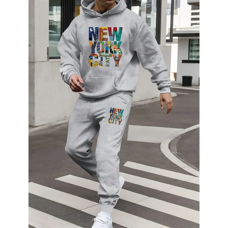 

New trendy fashion men's autumn and winter casual warm Italian Milan letter printed loose thickened sports hoodie set