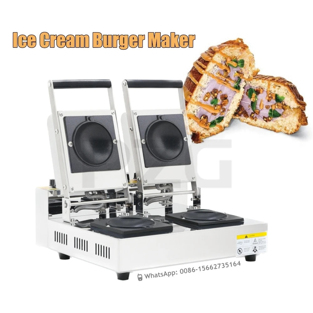 2 Pans Crispy Gelato Cake Donut Bun Ice Cream Burger Press Maker Machine Toasted Brioche Bun Burger Making Machine