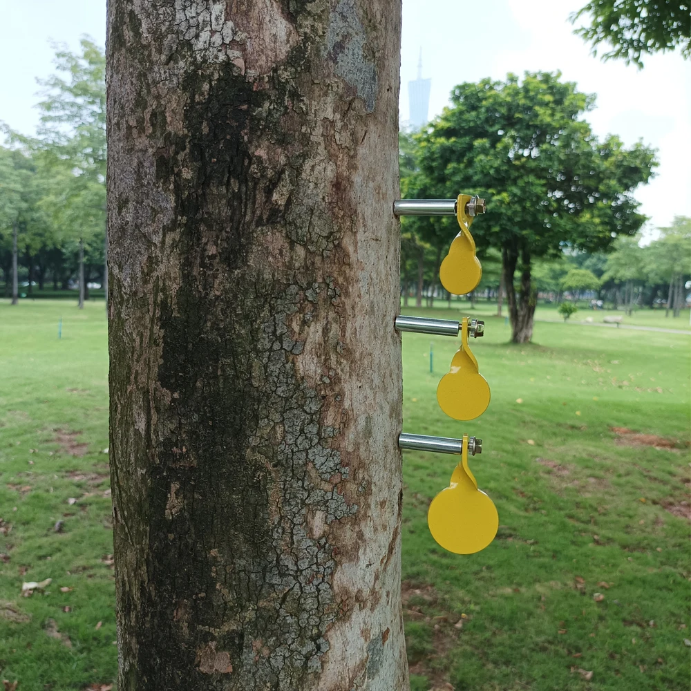 3 plaques cible jaunes de différentes tailles avec vis.