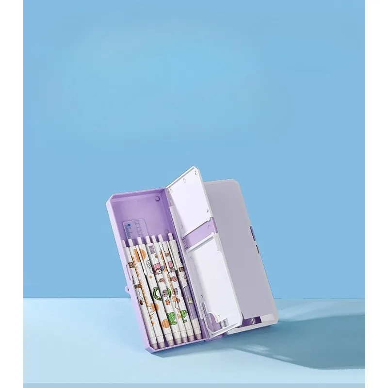 ديزني غرزة صندوق أدوات مكتب متعدد الوظائف أنيمي القراءة حامل صندوق القلم للأطفال مزدوجة الطبقات القلم حقيبة صندوق تخزين الهدايا