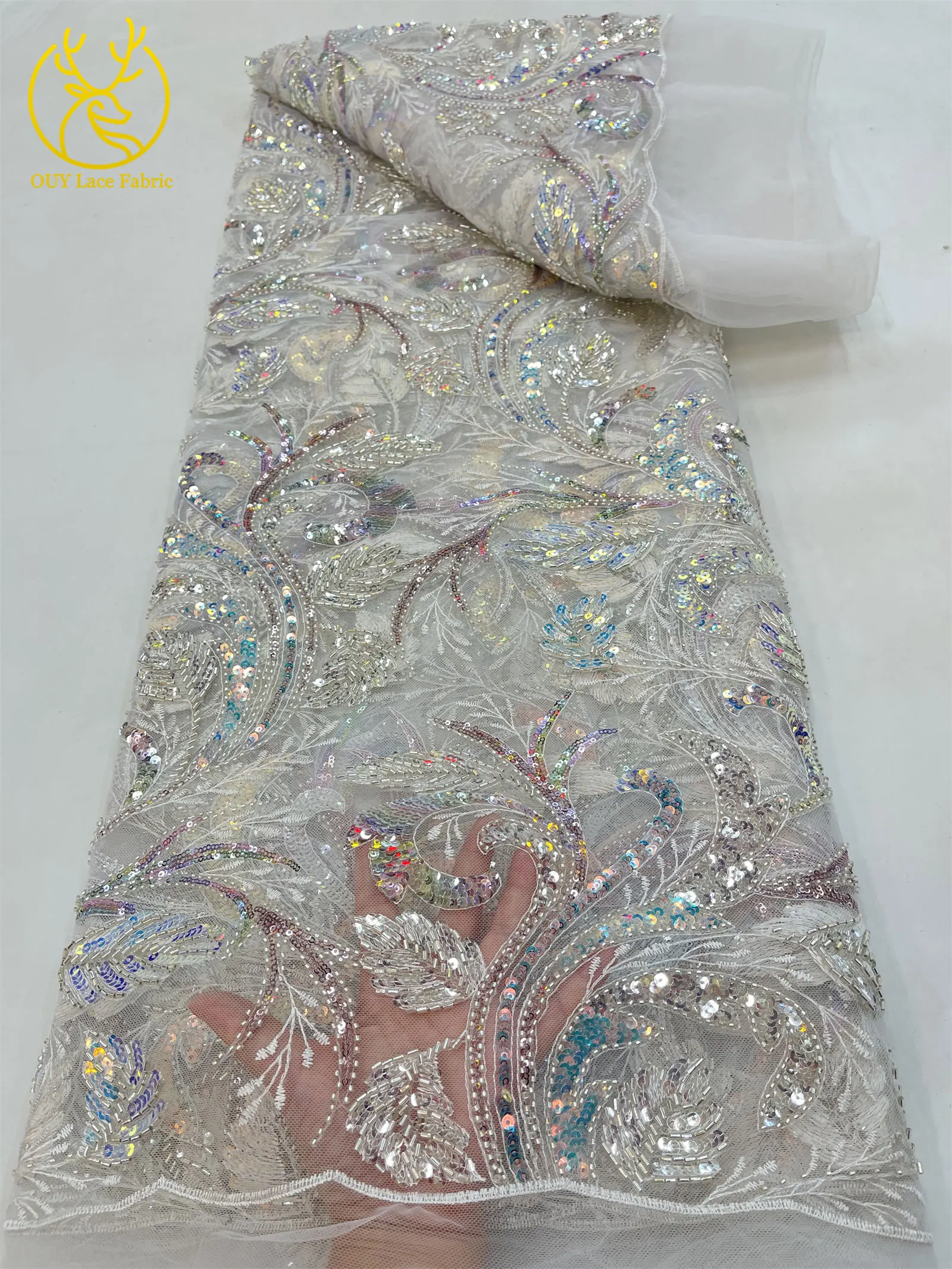 Luxuriöser Goldener Afrikanischer Perlen-Pailletten-Spitzenstoff 2026 Eleganter Französischer Stickerei-Tüllspitzenstoff Nigerianisches Party-Hochzeitskleid – Detail 21