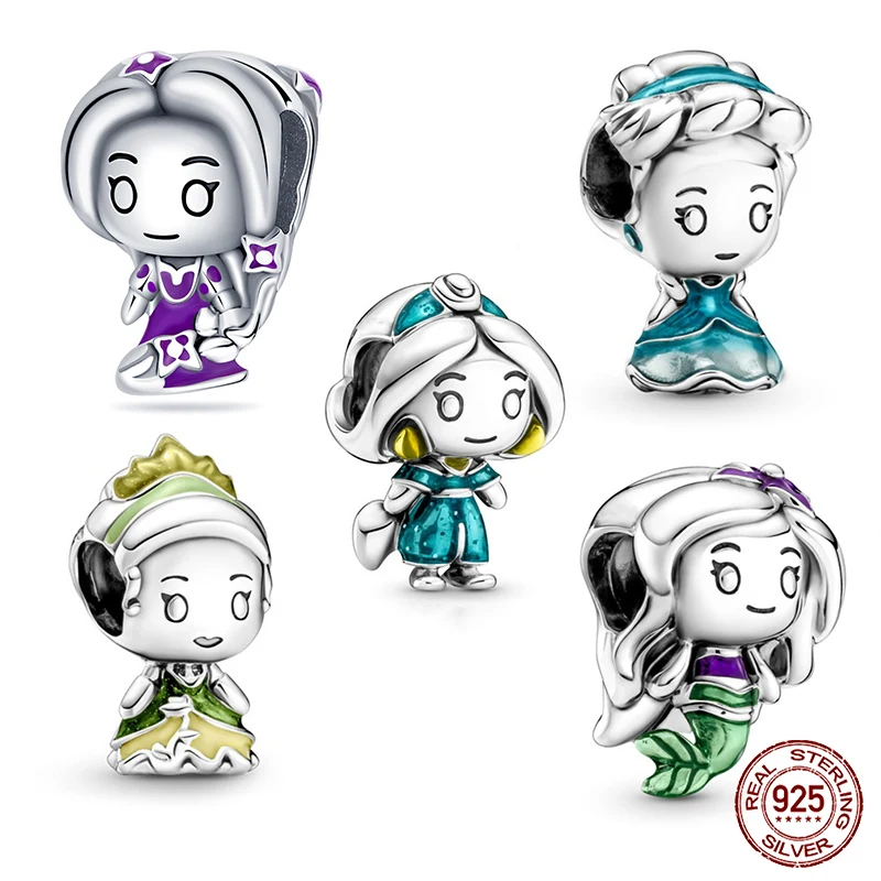 بلاتا دي لي 925 دلايات فضية ديزني خمسة الأميرات الصغيرة قلادة حبة لسوار الأصلي الإسورة لتقوم بها بنفسك مجوهرات هدايا استرخى