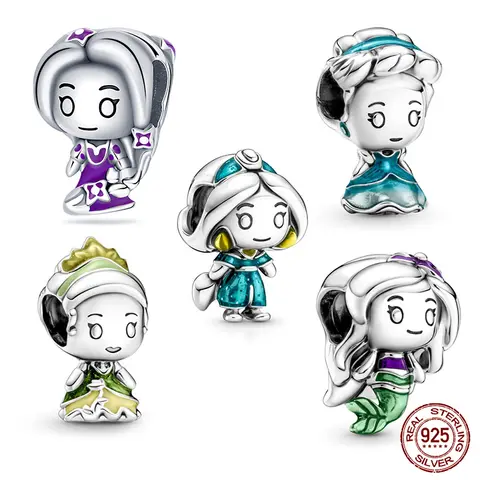 Plata De Ley 925 Silver Charms Disney Five Little Princesses Pendant Bead For Original Bracelet Bangle DIY Jewelry Gifts Dangle