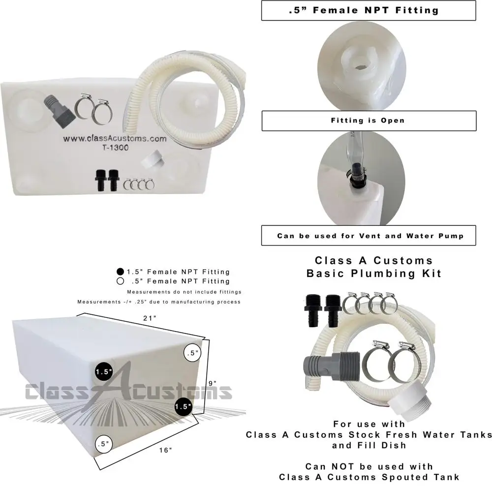 13 Gallon Water Tank and Plumbing Kit for Class A Customs T-1300-BPK