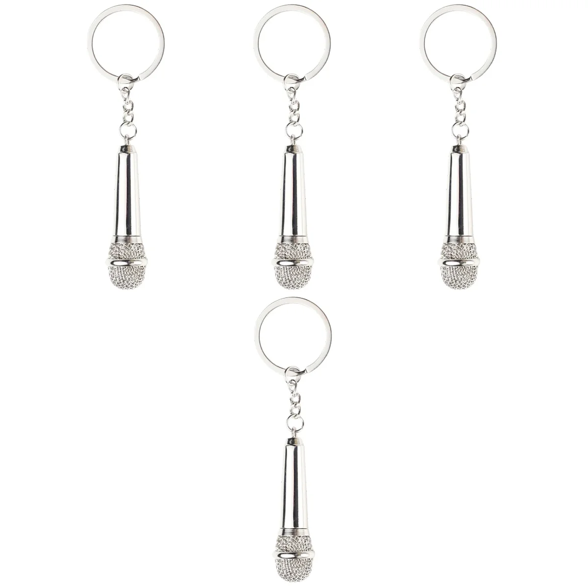 

4 Count Microphone Keychain Metal Holders Accessories Bag Hanging Pendant Decor Lovers