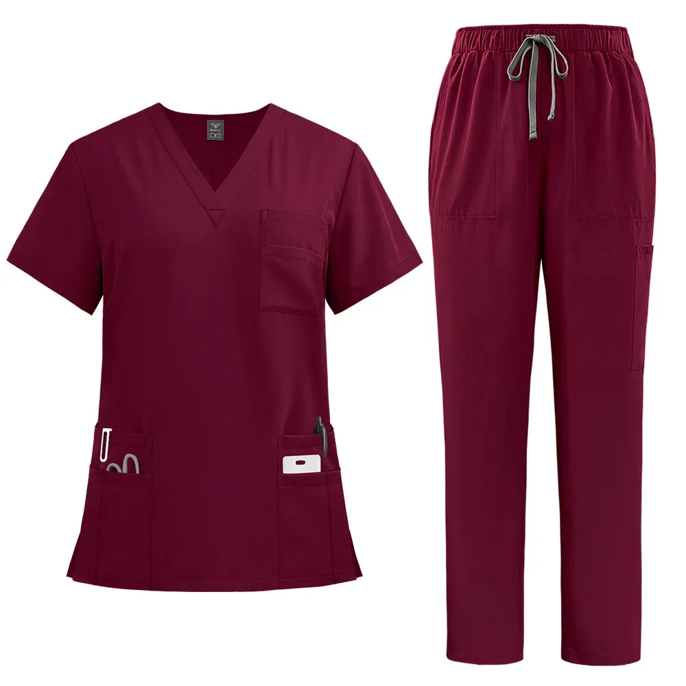 Slim Fit uniformes médicos para mulheres, calças retas, enfermeiros acessórios, roupas de trabalho, clínica odontológica, salão de beleza tops