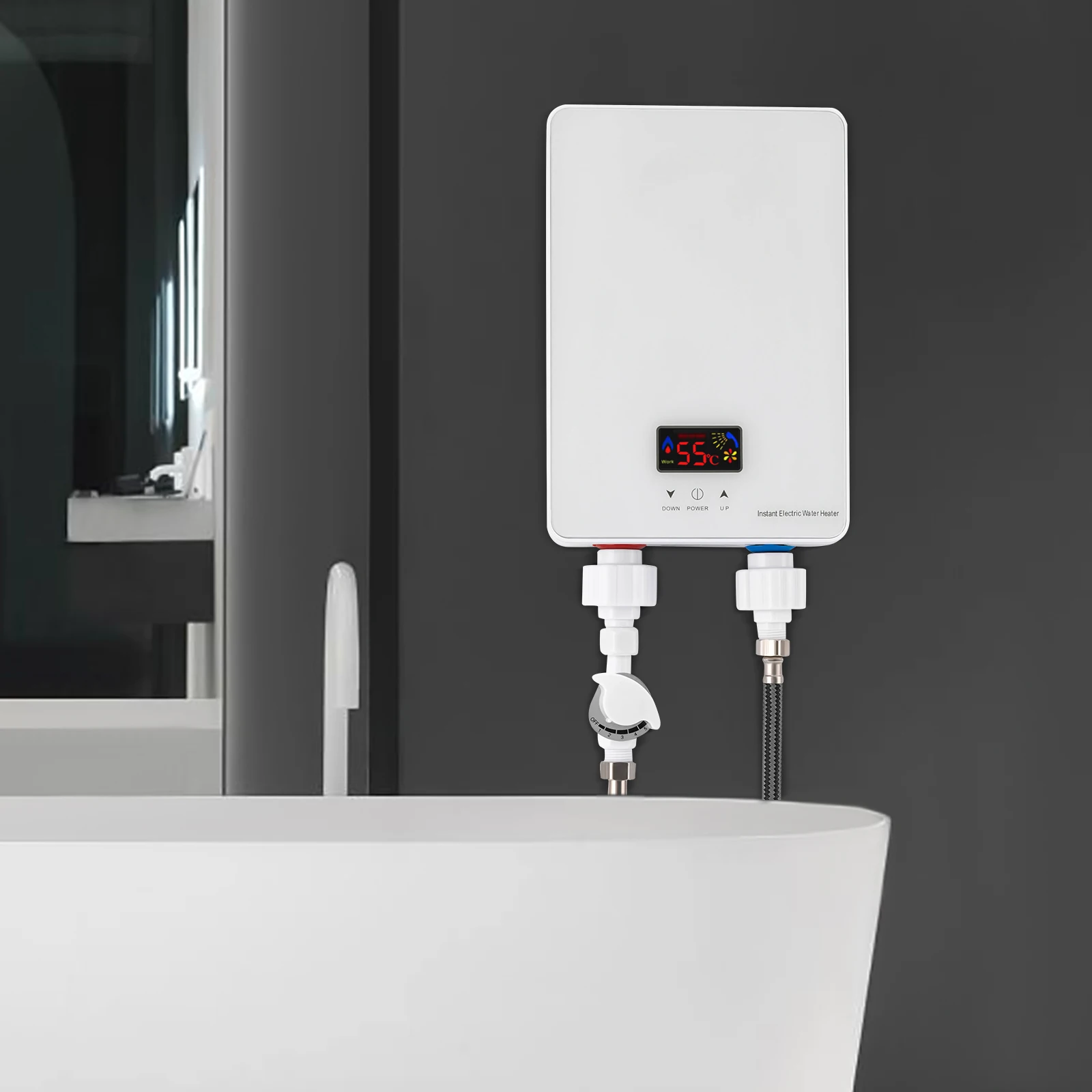 

6kW Instant Water Heater with LED Display, IPX4 Waterproof & Leakage Protection (White)
