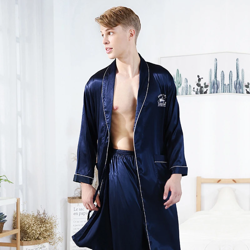 

Men Homewear Sleeprobes Pants Pajamas Sets Satin Robe Shorts 2 Pieces Suits Nightwear Male Bathrobe Sleepwear Nightgown MY1169