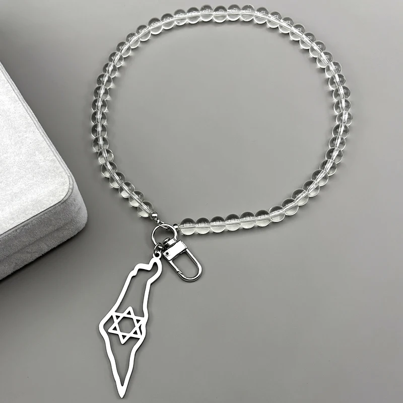 

Israel Hexagram Magen Star of David Country Map Car Pendant for Men Women Stainless Steel Hollow Glass Beads Chain Jewelry