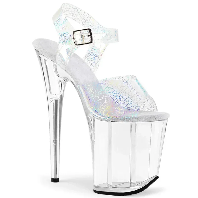 20cm Transparent Waterproof Platform High Heels Transparent Crack Upper Sandals/pole Dancing Model Catwalk Shoes