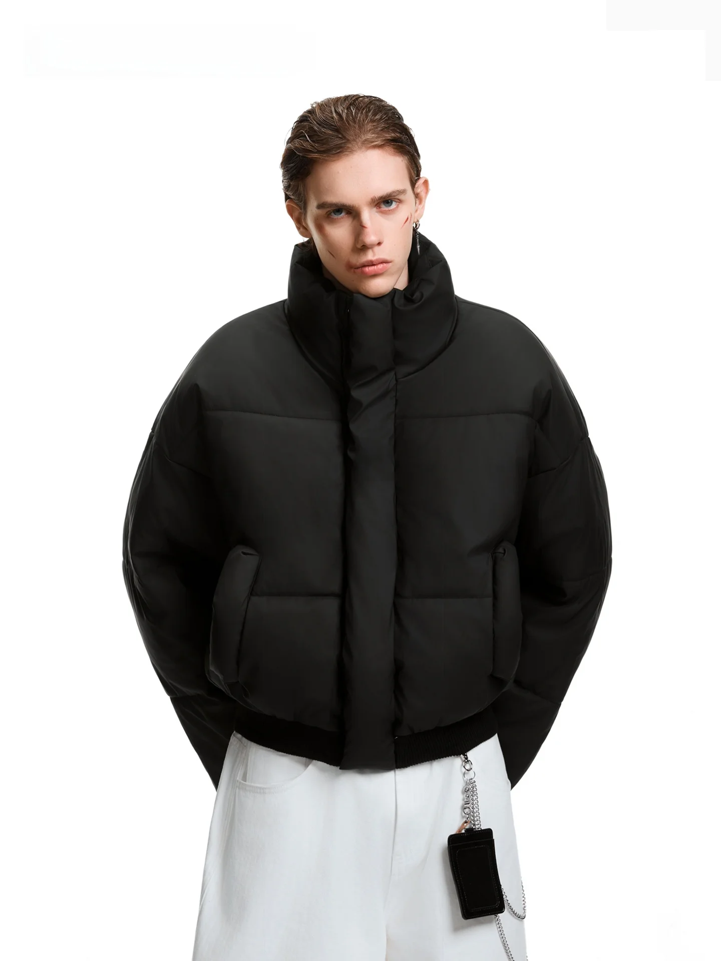 SDMADE Thickened Warm Windproof Men's Cotton Jacket Short Wide Versatile Cotton Clothes Casual Loose Fit Polyester Fiber