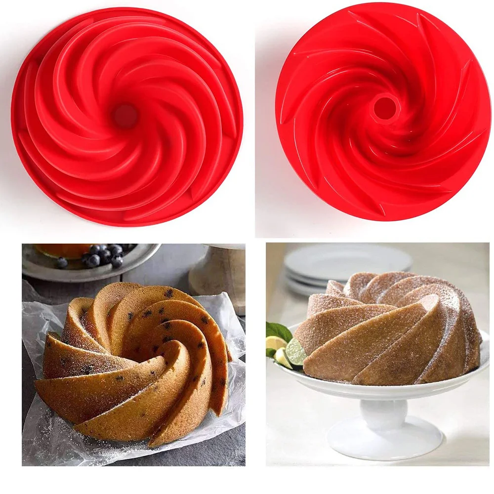 9 Inch Non Stick Silicone Cake Bundt Pan Fancy Spiral Jelly Bread Heritage Baking Bakeware For Birthday Party   10103