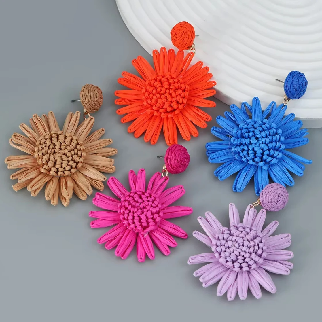 New Handmade Weave Sun Flower Raffia Earrings for Women Girls Fashion Holiday Party Jewelry Brincos Gifts Jewelry Wholesale