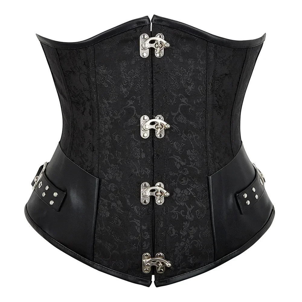 Corset Underbust Top Leather Lingerie Sexy Plus Size Gothic Punk Costume Pirate Basques Halloween Renaissance black Brown