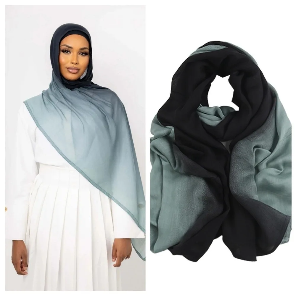 

Luxury Gradient Color Hijab Scarf Long Bandana Islamic Turban All-march Wide Edge Headscarf Female