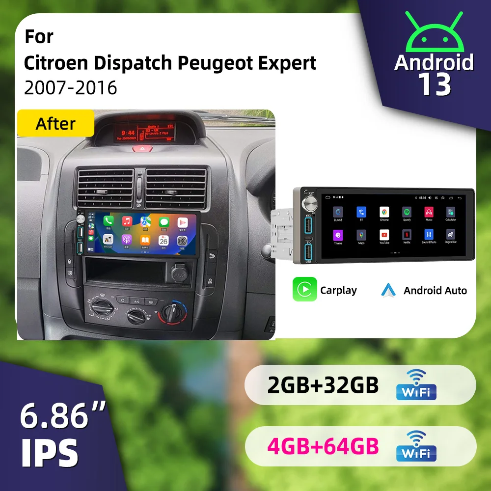 6.86 inch Car Stereo Android 1Din Car Multimedia for Citroen Dispatch Peugeot Expert 2007-2016 Autoradio Radio Head Unit Screen