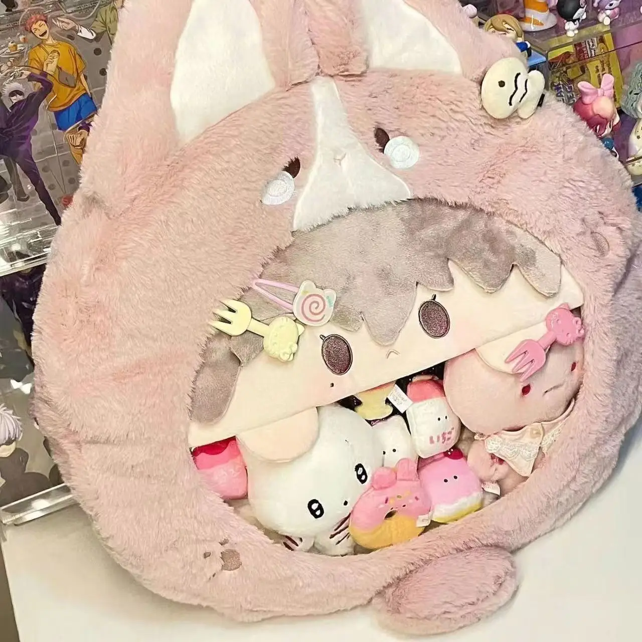 Anime Style Plush Rabbit Doll Crossbody Bag Cute Cartoon Shoulder Bag Plushie Backpack Kawaii Soft Toy Purse for Girls Gift