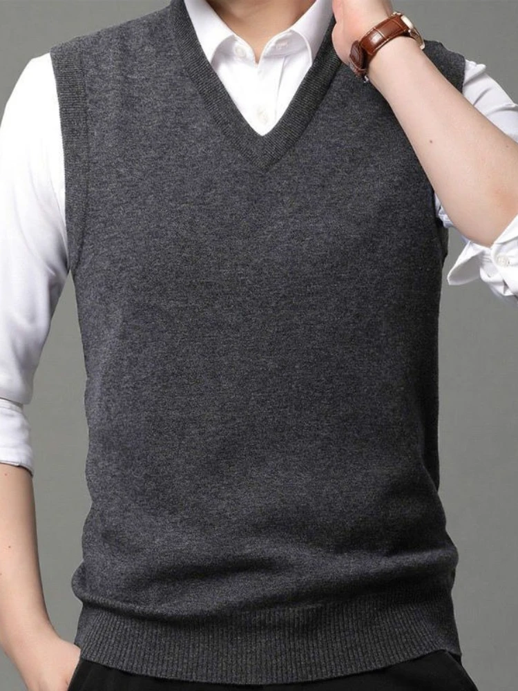 

Мужской вязаный жилет без рукавов с V-образным вырезом, теплый зимне-весенний жилет для пожилых людей среднего возраста